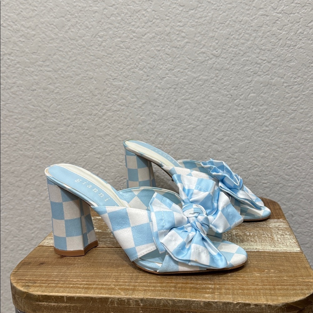 Gianni Bini Checkered Blue White Heel Sandals Size 7.5 - Picture 2 of 7